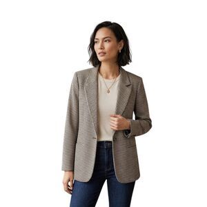 VTG 90s Leslie Fay Woman's Houndstooth Single-Breasted Blazer Black/White Jacket